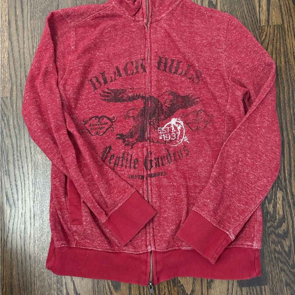 Red Graphic Zip-Up Hoodie